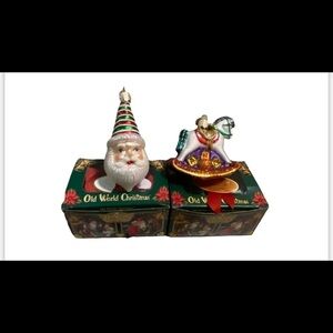 LOT OF 2 OLD WORLD CHRISTMAS TREE ORNAMENTS SANTA  & ROCKING HORSE IN BOXES